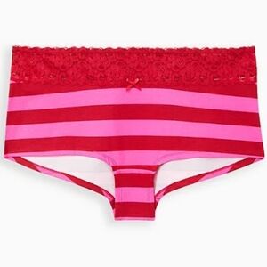 BOYSHORT PANTY - COTTON STRIPE RED & PINK